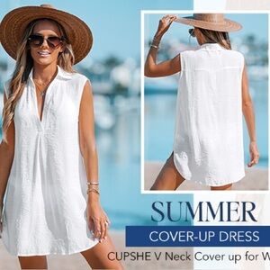 Cupshe | NWT V Neck White Basic Collar Cover Up Dress